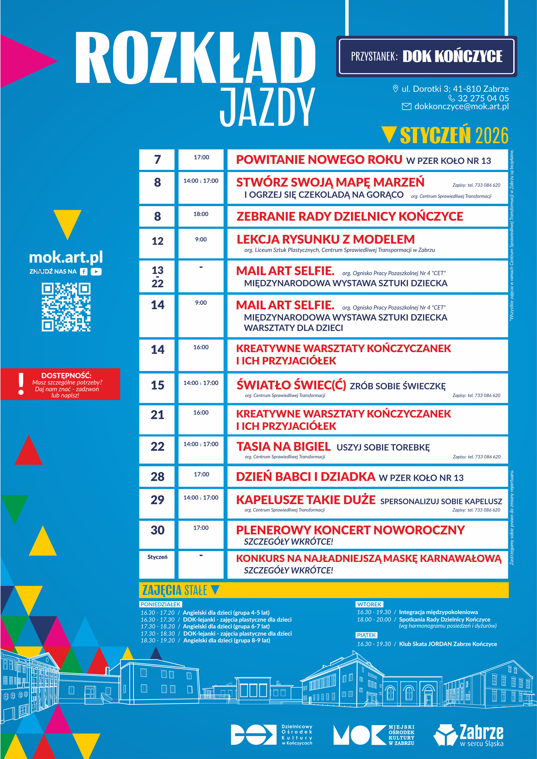 Rozkład Jazdy / DOK Kończyce - styczeń 2026 plakat z repertuarem dok kończyce na styczeń 2026